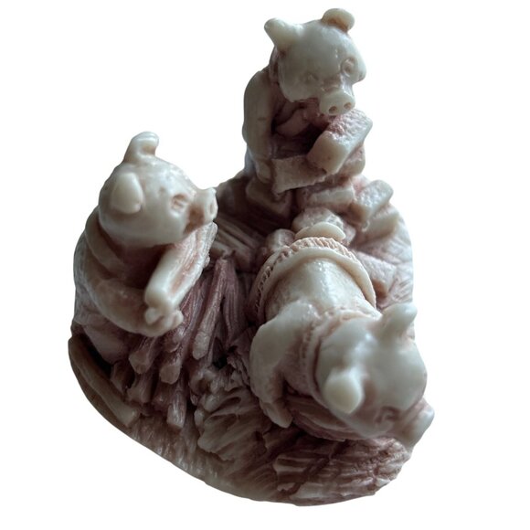 Vintage 1970s Three Little Pigs Marble Figurine Handcrafted Georgia USA Signed - Picture 2 of 7